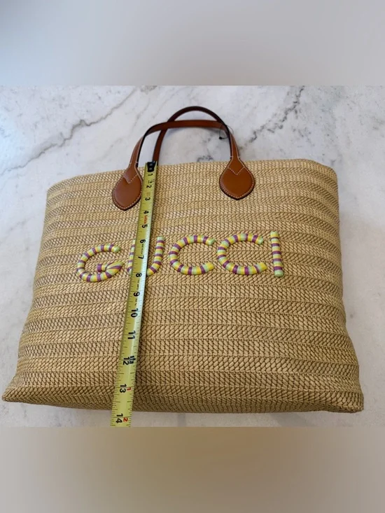 Gucci Beige Straw Tote Bag with Leather Handles - Picture 9 of 13